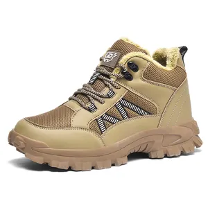 Botas de nieve de invierno para hombre caqui con forro de pelo cálido y suela de goma