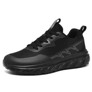 Scarpe da corsa leggere da uomo nere in mesh traspirante con suola ammortizzata spessa