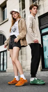 Outdoor shot showing high-elastic midsoles and non-slip outsoles of fashion sneakers
