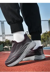 Close-up of winter walking shoe with lychee-textured leather and anti-slip thick sole