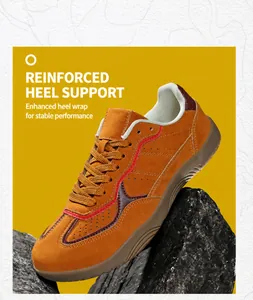 Detailed view of reinforced heel support on tan suede sneakers with rubber outsole