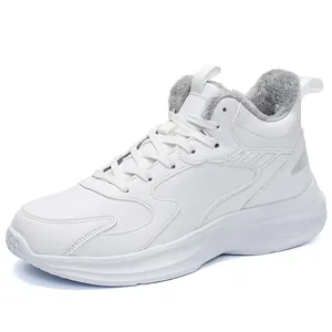 Winter high-top white thermal sneakers with warm fur lining and thick non-slip soles