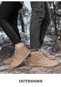 Close-up of winter snow boots featuring thermal fur lining and durable non-slip soles