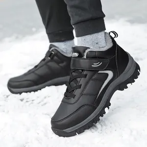 Botas de Nieve de Invierno para Hombre Cuero Sintético Impermeable Zapatos de Caña Alta Forro de Piel Sintética Suela Cálida
