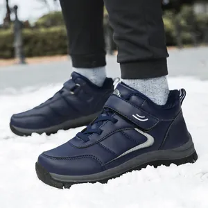 Botas de nieve impermeables azul marino para hombre con forro polar y suela antideslizante