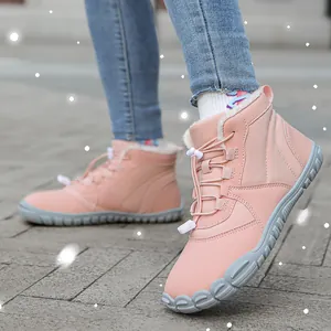 Botas de nieve rosas impermeables de invierno con forro de felpa y cordón ajustable