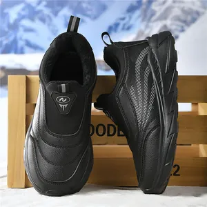 Men's Winter Warm Fleece Lined Walking Shoes PU Leather Slip-On Outdoor Non-Slip Casual Sneakers For Middle-Aged Men