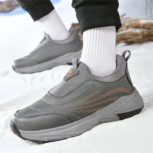 Men's grey insulated walking shoes with faux leather upper and orange accents