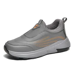 Winter men's slip-on sneakers with fleece lining in grey and orange casual design