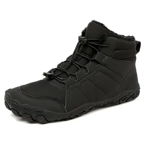 Black high-top winter boots with warm fur lining and non-slip barefoot rubber soles