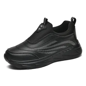 A2533 Elderly Walking Shoes Men Women Low Top Slip-on Synthetic Leather MD Sole Lightweight Anti-slip Casual Sneakers Running Shoes