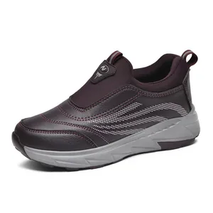 Deep purple slip-on winter walking shoes with warm lining and thick rubber sole