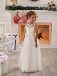 Blumenmädchen Kleid Weiß Spitze Tüll Kinder Hochzeitskleid Ärmellos Langarm Prinzessin Geburtstag Zeremonie Kleid Für Mädchen