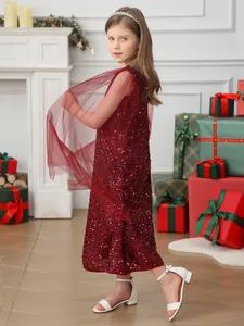 Sparkly burgundy girls sleeveless sequin dress for Christmas and formal occasions