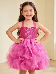 Sparkly rose pink girls princess dress with sequins and layered tulle for parties