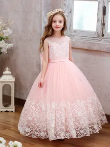 Rosa Mädchen Prinzessinnenkleid mit Spitze und mehrlagigem Tüll für Hochzeiten und Feste