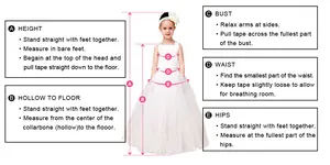 Detailed measurement guide for girls sleeveless tulle dress showing height bust and waist size