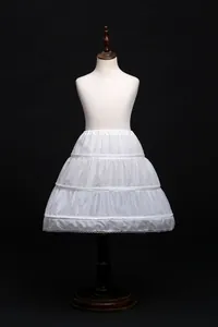 Detail of girls' white three-hoop petticoat with tiered lace trim for ball gowns