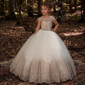 Vestido de Princesa Sin Mangas de Encaje para Niña para Boda Fiesta Cumpleaños Bordado Formal Vestido de Tul de Malla