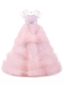 Elegant pink tulle flower girl dress with sparkling rhinestone belt for grand weddings