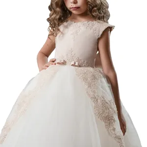 Elegante abito da principessa senza maniche per bambine con ricami in pizzo e gonna tulle