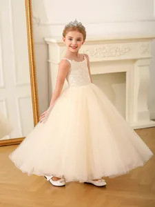 Ivory Kinderkleid aus Spitze und Tüll mit Trägern für Hochzeiten und Feierlichkeiten