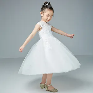 White lace and tulle flower girl dress with layered A-line skirt for special occasions