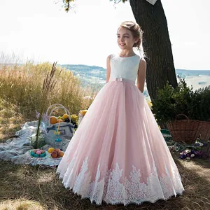 Abito da Damigella in Pizzo Senza Maniche per Matrimonio Festa Tulle Principessa Compleanno per Ragazze