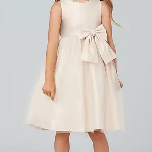 Robe de princesse élégante sans manches en tulle pour filles avec perles et gros nœud