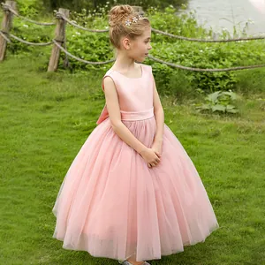 Mädchen Ärmelloses Satin Tüll Prinzessinnenkleid Elegantes Blumenmädchenkleid Mit Großer Rückenschleife Für Hochzeit Geburtstag