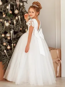 Robe de Soirée Mariage en Dentelle de Fleurs pour Filles Robe de Princesse en Tulle pour Noël Anniversaire Performance