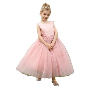 Mädchen Abendkleid aus Satin und Tüll in Rosa mit Schleife für Hochzeiten und Feste