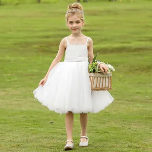 Girls Lace Princess Dress Birthday Party Performance Dress Sleeveless Tulle Flower Girl Dress For Wedding