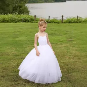 Mädchen Spitze Halterneck Rückenfreies Hochzeit Blumenmädchen Kleid Prinzessin Netz Tüll Puffiges Maxi Kleid Für Geburtstag Party Aufführung