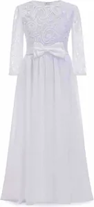 Détail de corsage en dentelle blanche et nœud en ruban sur robe en tulle enfant