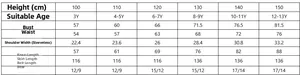 Detailed size chart for girls sleeveless tulle princess dress including measurements from 100-150cm