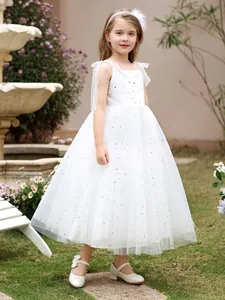 Abito da principessa bianco con paillettes in tulle per bambina e damigella d'onore