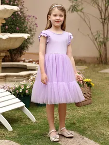 Robe de demoiselle d'honneur violet clair en tulle avec volants et jupe bouffante