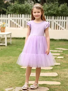 Robe tutu élégante violette pour demoiselle d'honneur avec tulle et manches volantées