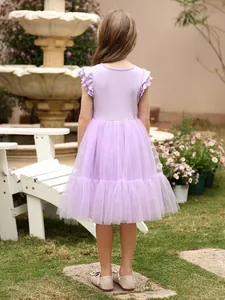 Robe en tulle violet clair pour fille avec jupe en maille multicouche et volants