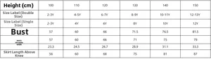 Detailed size chart for girls' Christmas dress with measurements for ages 2 to 13 years
