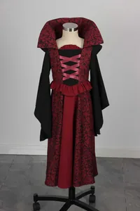 Détails de la robe vampire pour fille avec brocart rouge et laçage style corset