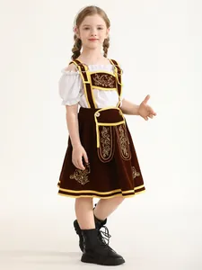 Trachten-Dirndl-Kostüm für Mädchen mit braunem Samt-Pinafore und weißen Puffärmeln