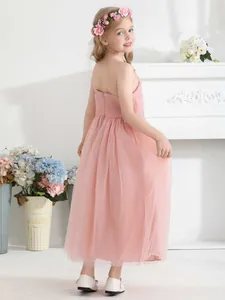 Vestido de princesa rosa de un hombro para niñas con cintura de lentejuelas y tul esponjoso