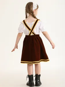 Oktoberfest Trachten-Set für Mädchen mit Rüschenbluse und braunem Samt-Trägerrock