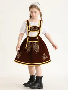 Traditionelles Dirndl-Set für Kinder mit weißer Rüschenbluse und braunem Trachtenkleid
