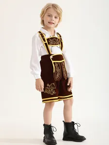 Traditional German boys' Oktoberfest costume with white shirt and brown lederhosen set