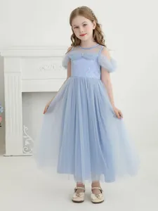 Blue Elsa princess dress for girls with sequined bodice and puffy tulle skirt