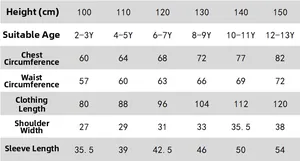 Detailed size chart for girls Arabic pink dress with height and age measurements