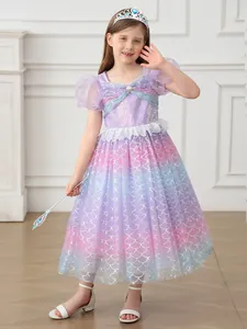 Girl's mermaid princess costume with purple sequins and silver fish scale pattern